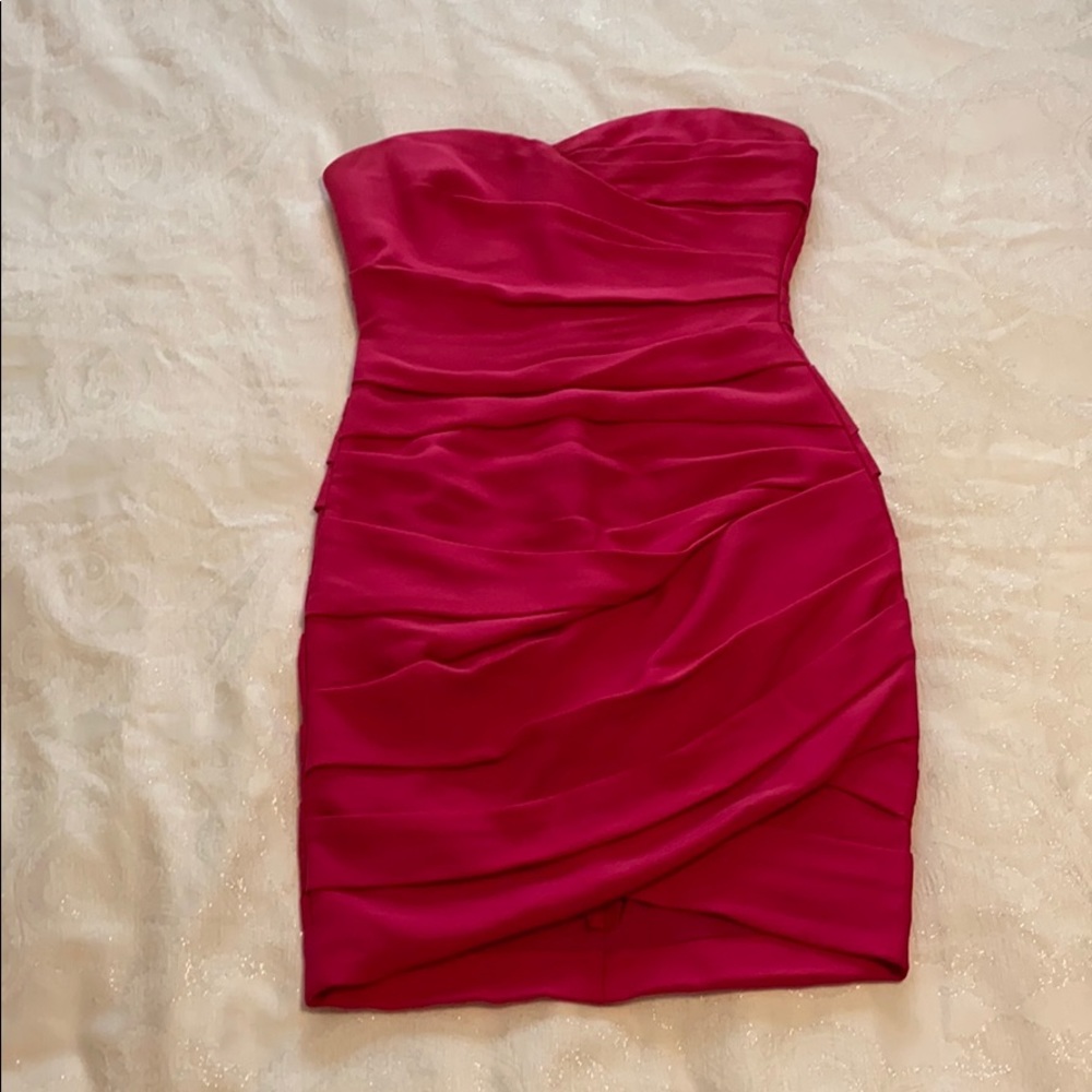 BCBG MAGENTA MINI RUCHED DRESS